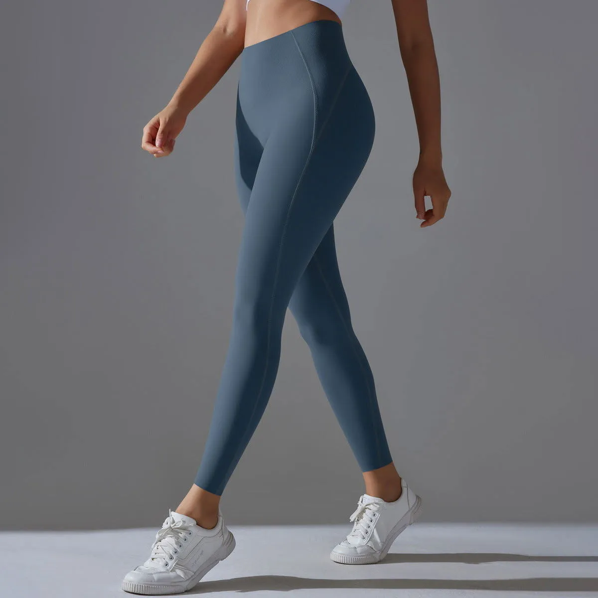 High Waist Hip Lift Nude Feel Double Sided Nylon High Elastic Non Embarrassing Line Sports Trousers Running Fitness Clothes Yoga Pants