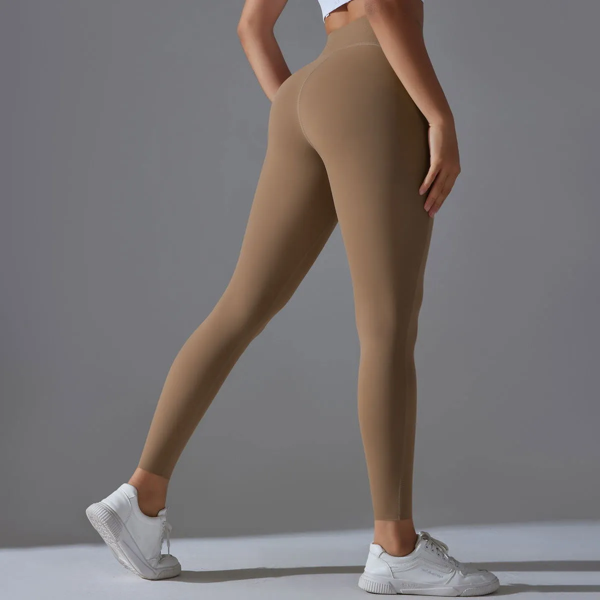 High Waist Hip Lift Nude Feel Double Sided Nylon High Elastic Non Embarrassing Line Sports Trousers Running Fitness Clothes Yoga Pants