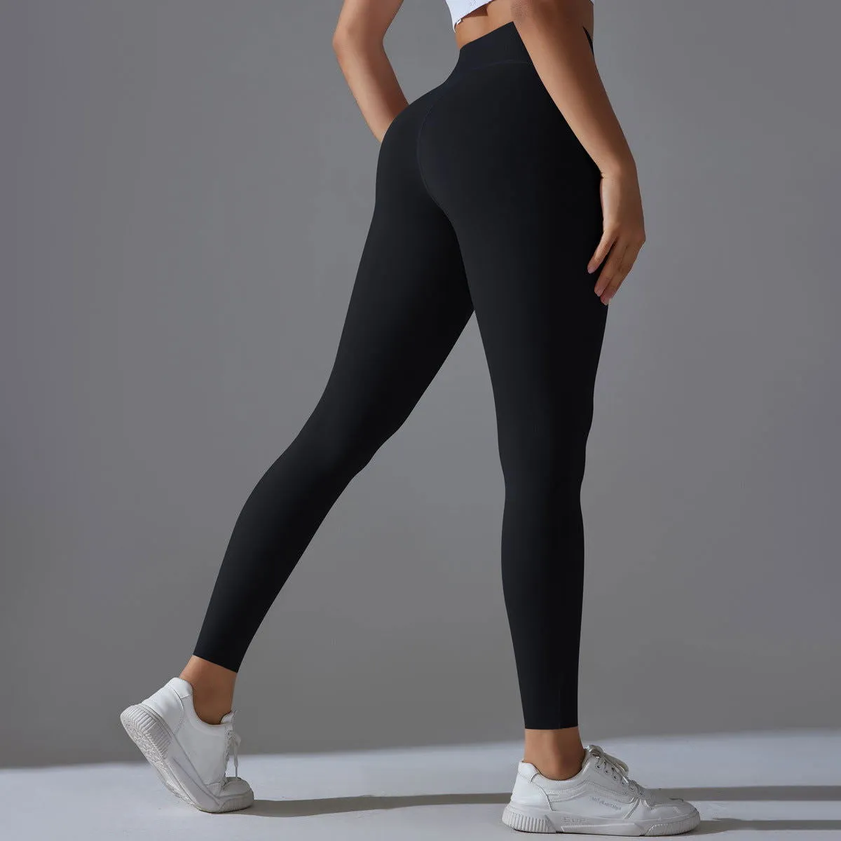 High Waist Hip Lift Nude Feel Double Sided Nylon High Elastic Non Embarrassing Line Sports Trousers Running Fitness Clothes Yoga Pants