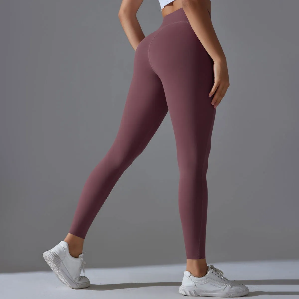 High Waist Hip Lift Nude Feel Double Sided Nylon High Elastic Non Embarrassing Line Sports Trousers Running Fitness Clothes Yoga Pants