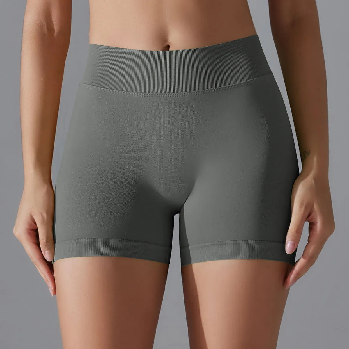 High Waist Knit Hip Raise Fitness Pants Back V Waist Women Running Skinny Yoga Pants Stretch Belly Compression Sports Shorts