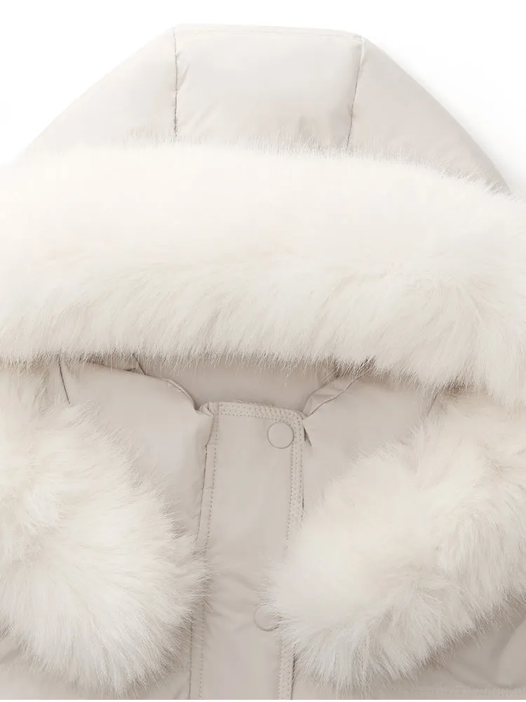 Hooded Gathered Waist Goose Down Coat With Belt