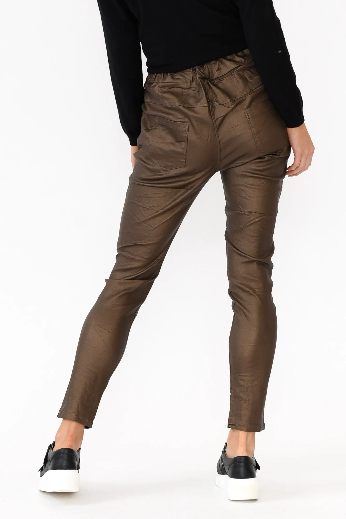 Jacinta Bronze Wet Look Stretch Pants