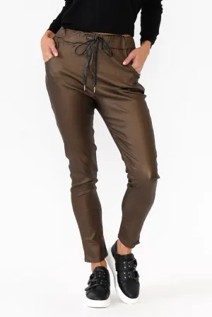 Jacinta Bronze Wet Look Stretch Pants