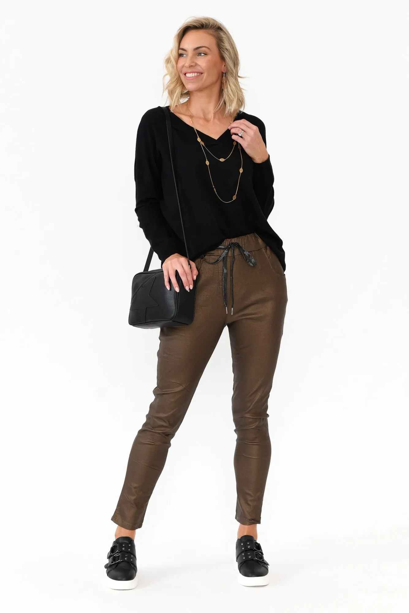 Jacinta Bronze Wet Look Stretch Pants