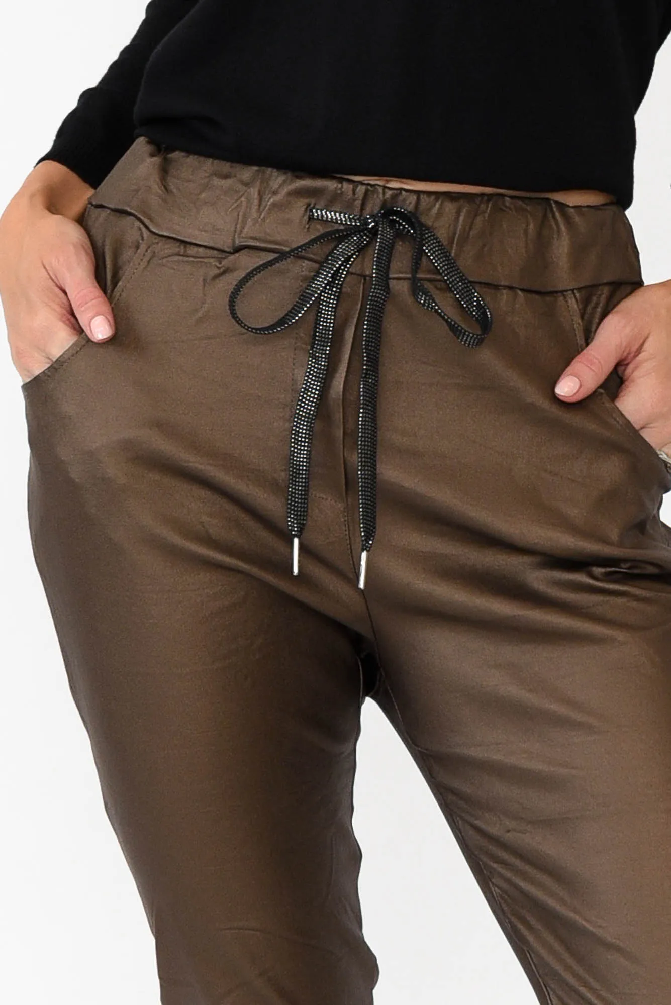 Jacinta Bronze Wet Look Stretch Pants