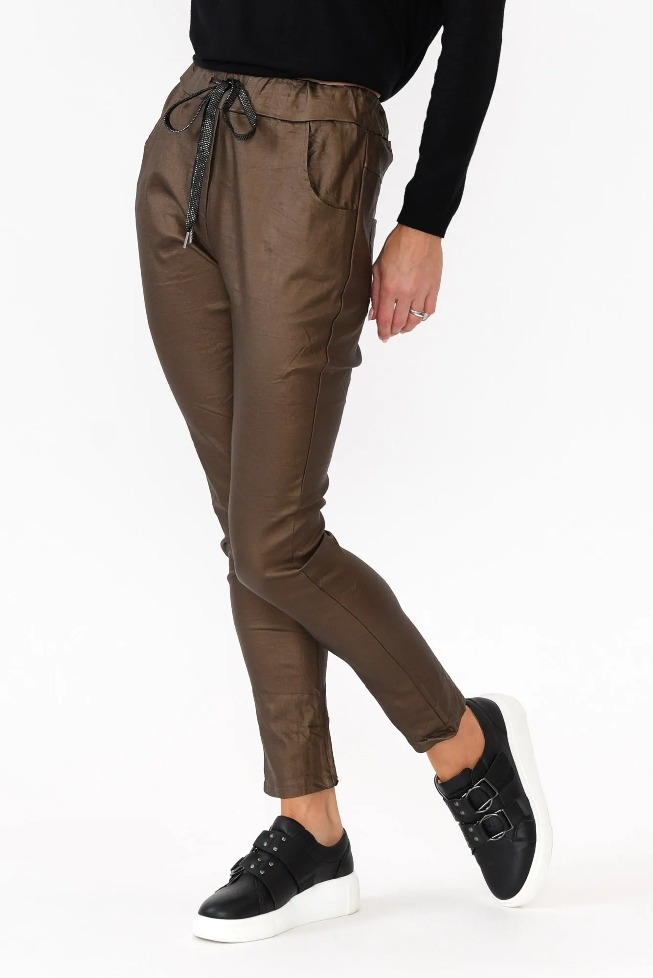 Jacinta Bronze Wet Look Stretch Pants