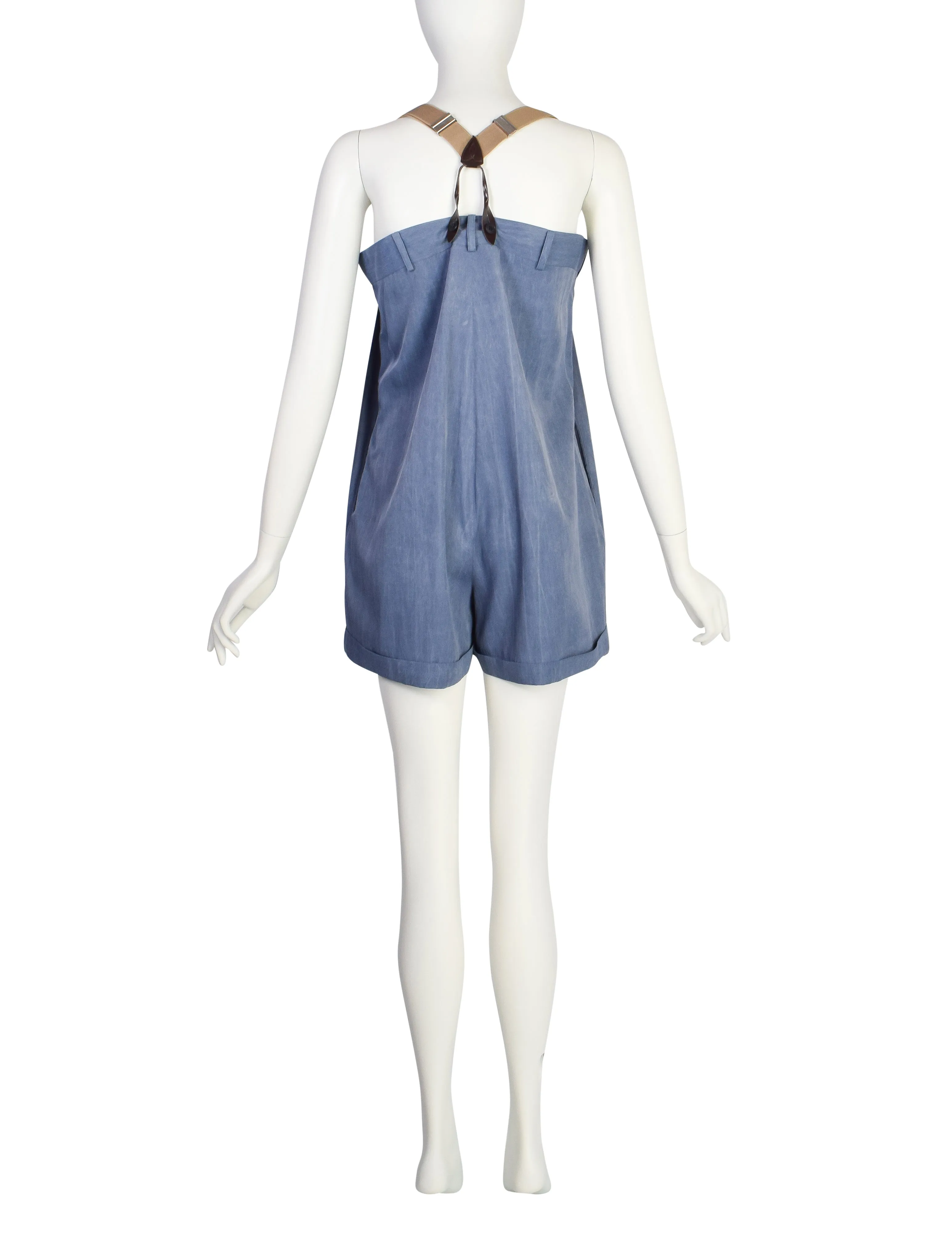 Jean Paul Gaultier Vintage SS 1993 Blue Suspender Shorts Romper