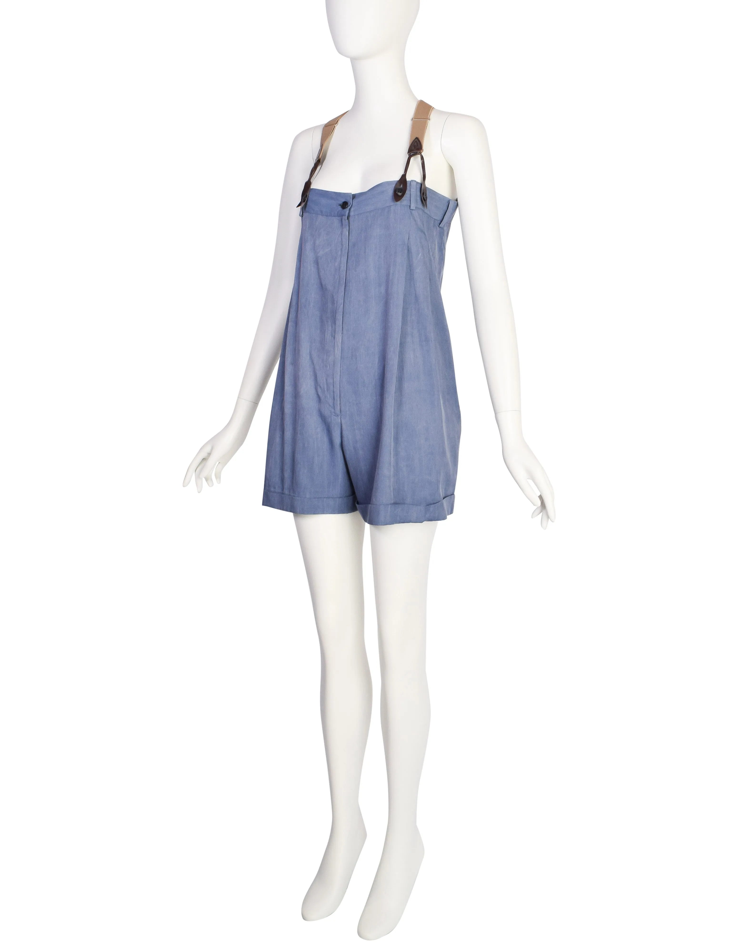Jean Paul Gaultier Vintage SS 1993 Blue Suspender Shorts Romper