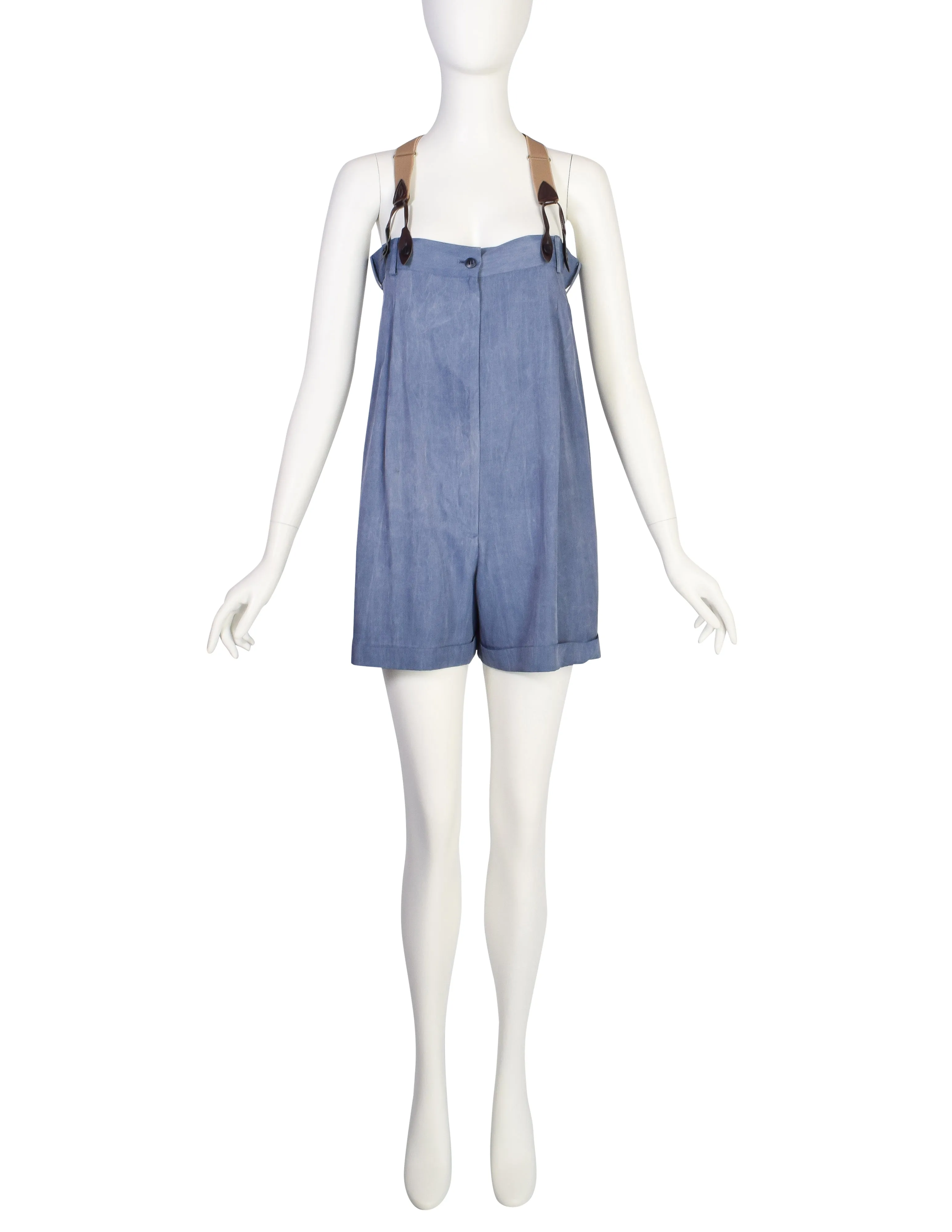 Jean Paul Gaultier Vintage SS 1993 Blue Suspender Shorts Romper