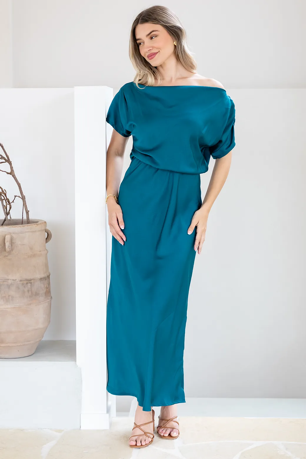 Katya Off Shoulder Maxi Dress Deep Teal