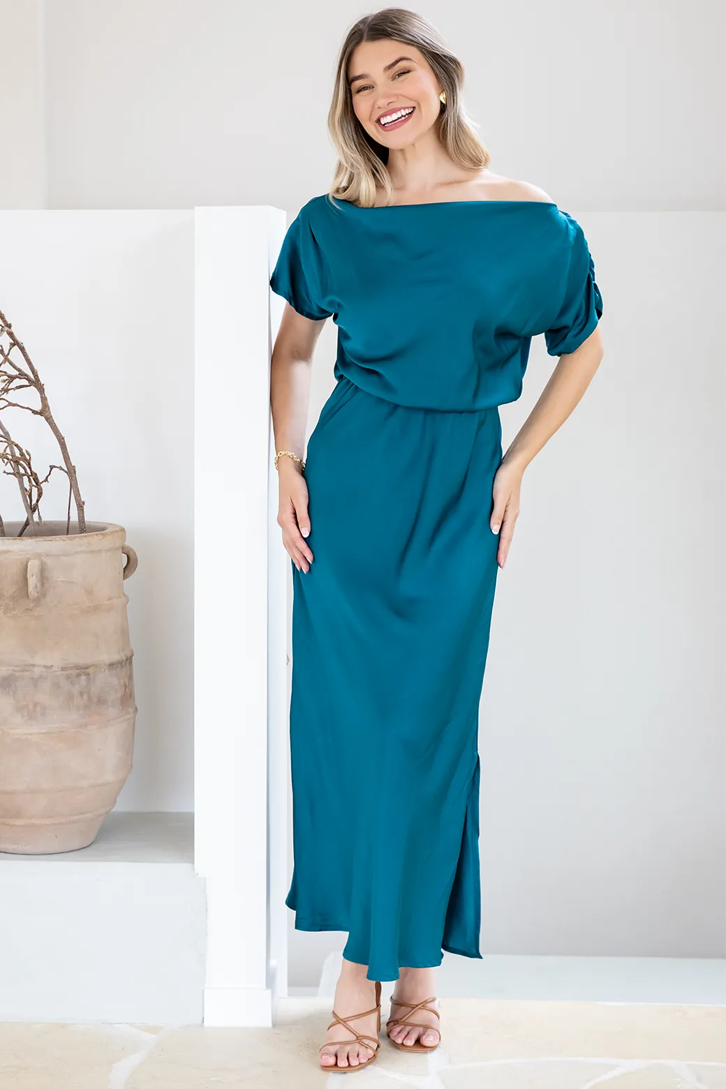 Katya Off Shoulder Maxi Dress Deep Teal