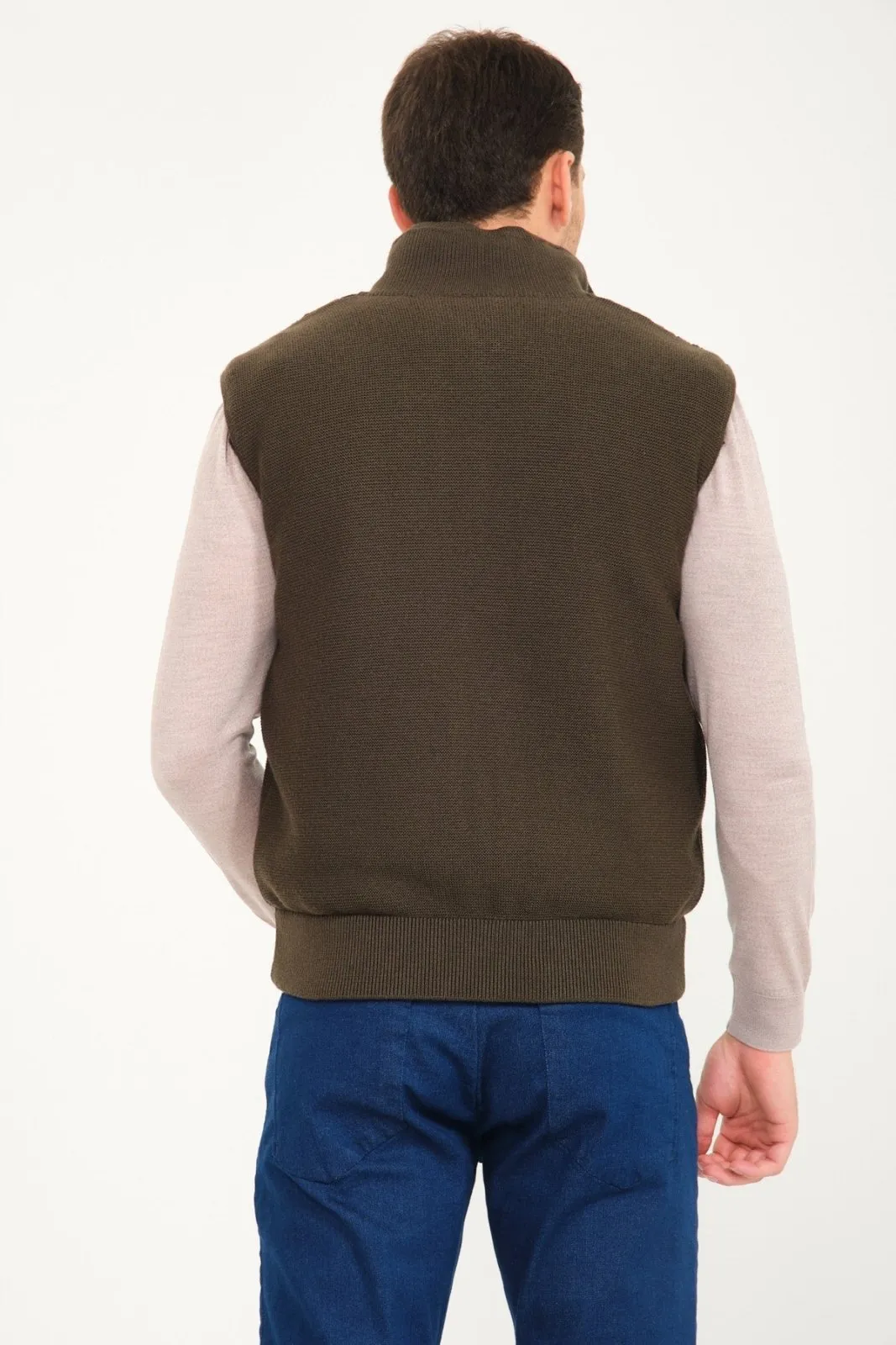 Khaki Wool & Rex Fur Knit Vest