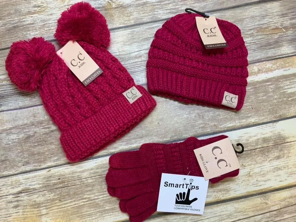Kids Solid Cable Knit Unisex CC Gloves