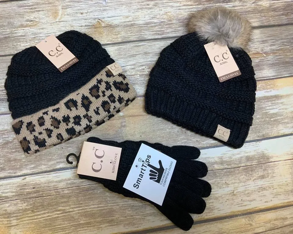 Kids Solid Cable Knit Unisex CC Gloves