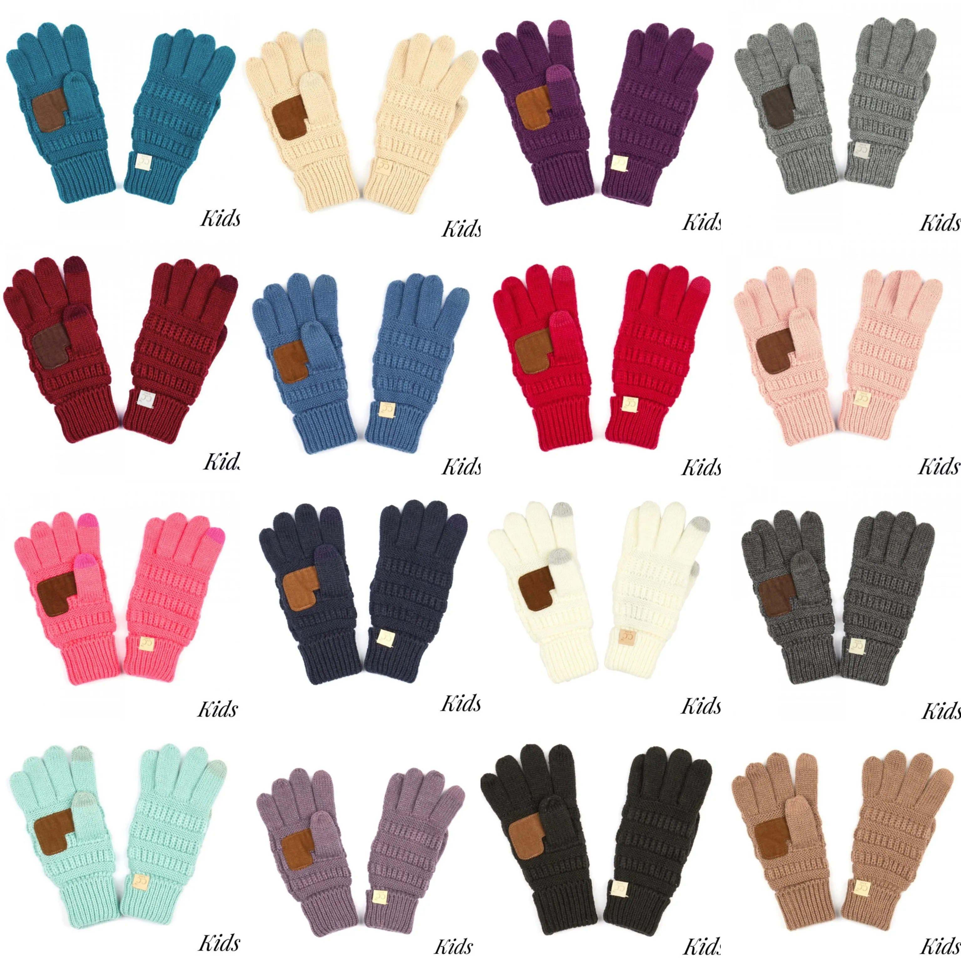 Kids Solid Cable Knit Unisex CC Gloves