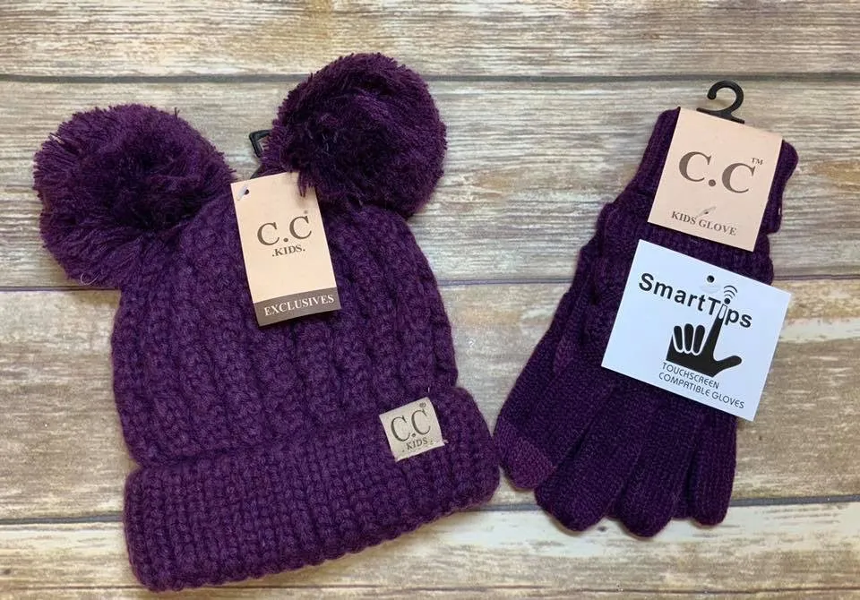 Kids Solid Cable Knit Unisex CC Gloves