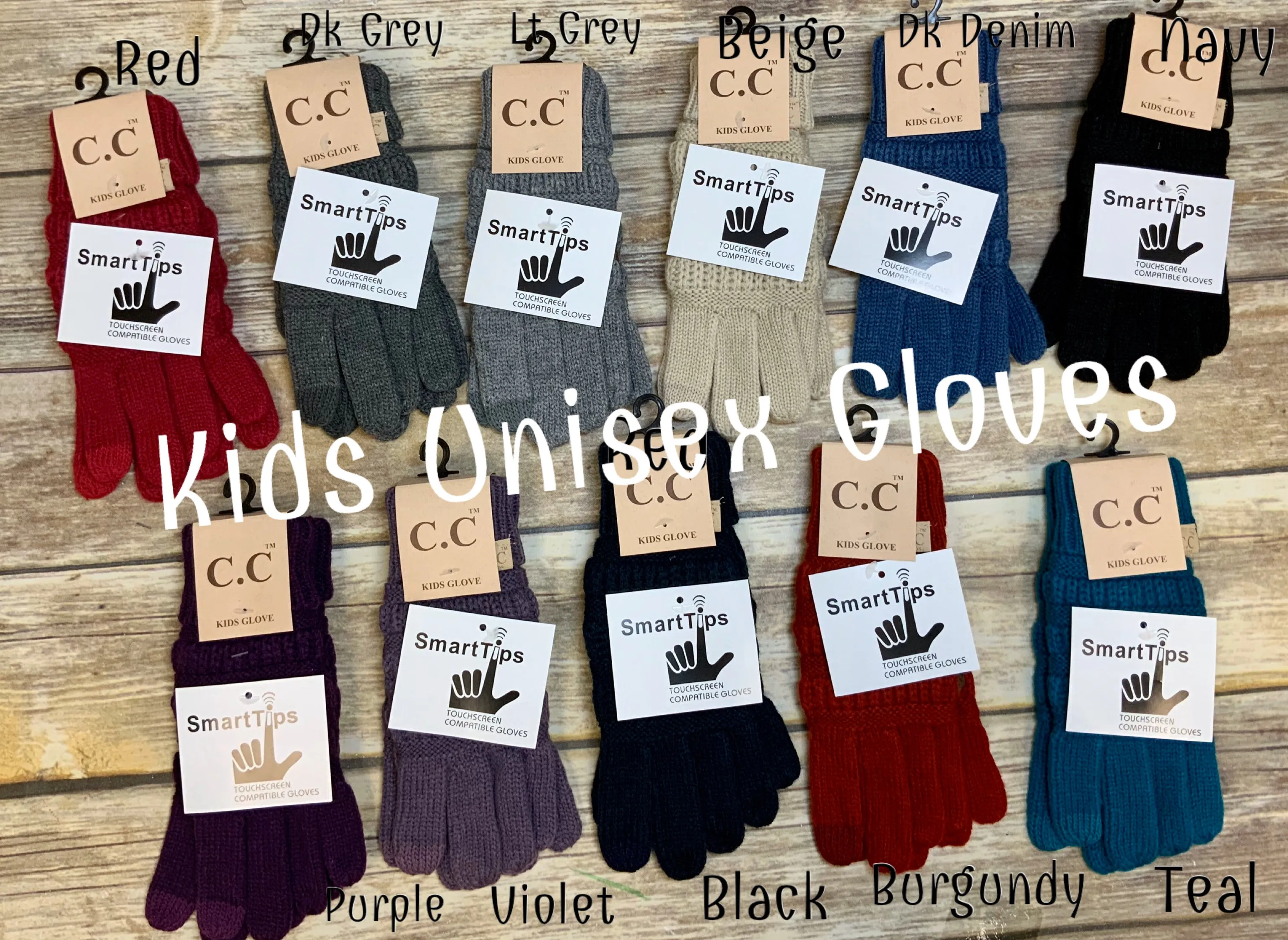 Kids Solid Cable Knit Unisex CC Gloves