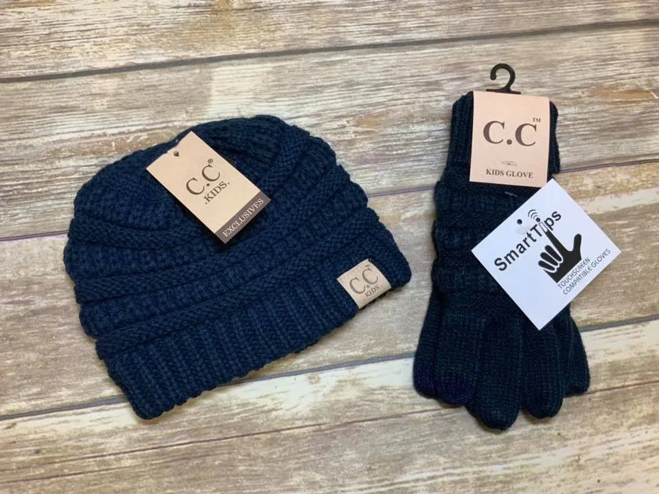 Kids Solid Cable Knit Unisex CC Gloves
