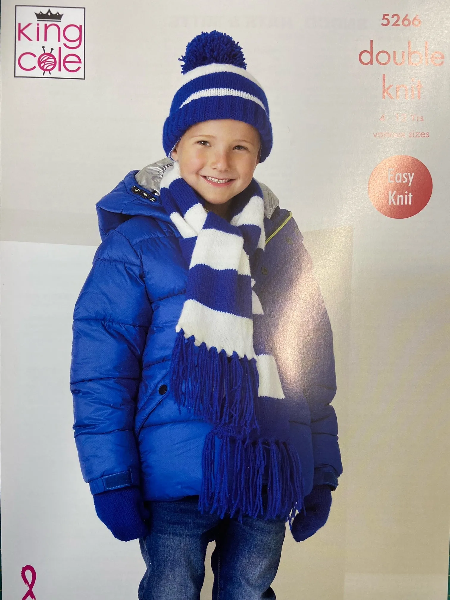 King Cole Knitting Pattern Kids Accessories Easy Knit Bobble Hat, Scarf, Cowl & Mittens Double Knit DK Yarn Wool 5266