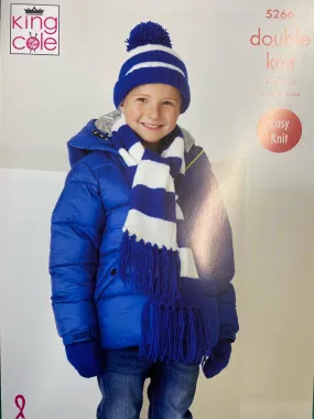 King Cole Knitting Pattern Kids Accessories Easy Knit Bobble Hat, Scarf, Cowl & Mittens Double Knit DK Yarn Wool 5266