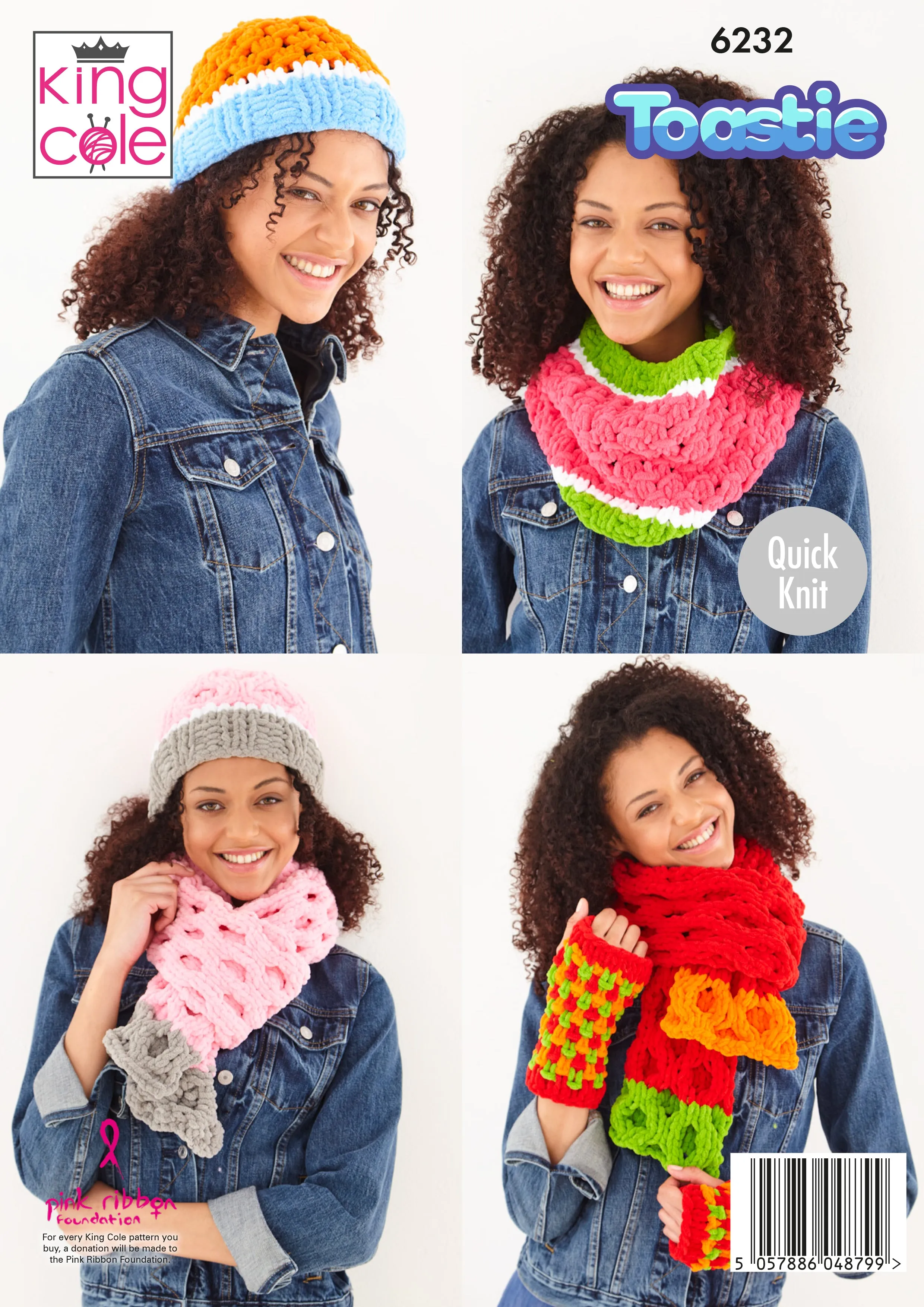 King Cole Ladies Accessories Hat Scarf & Gloves Quick Knit Chunky Warm & Toastie Knitting Pattern 6232