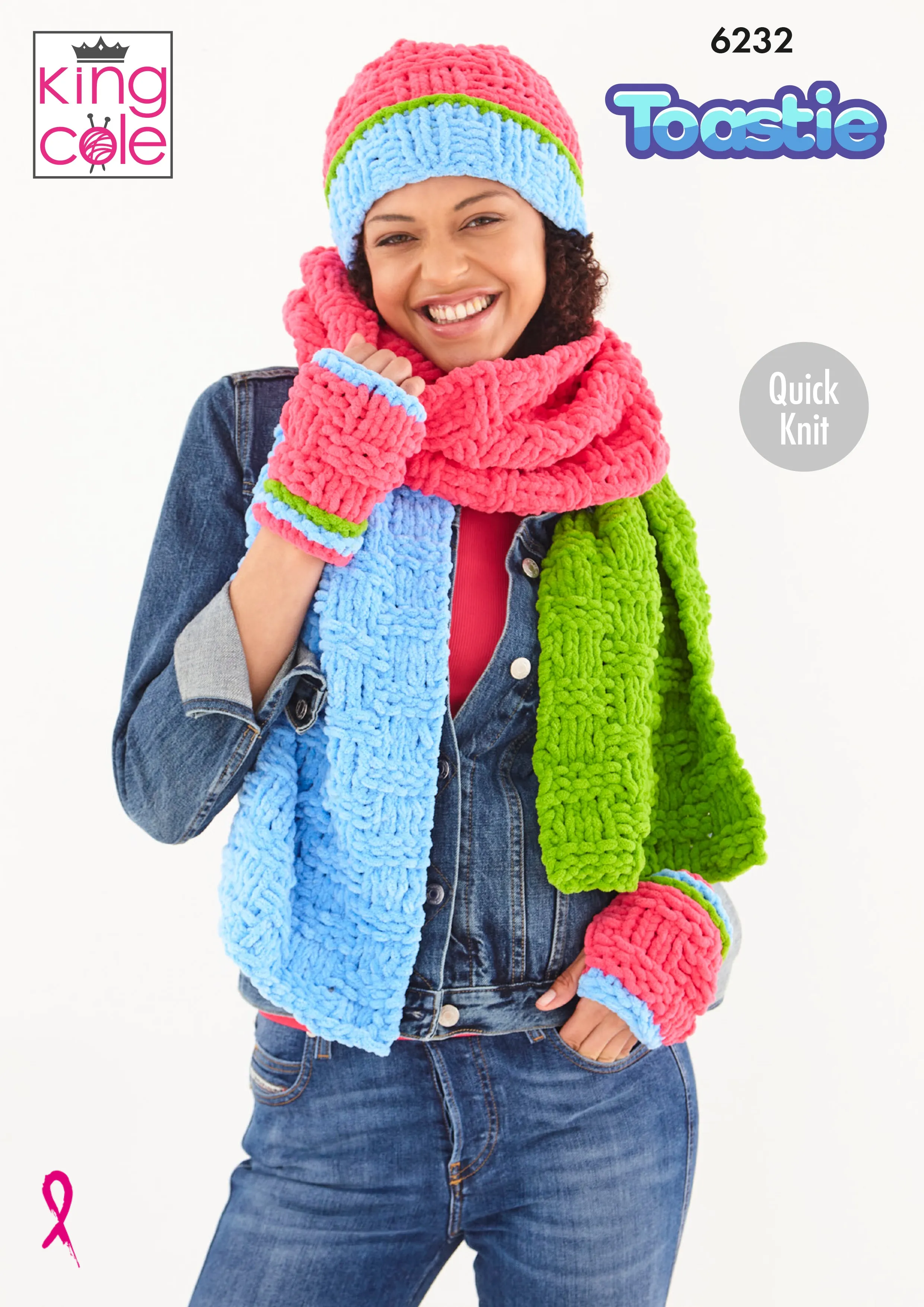 King Cole Ladies Accessories Hat Scarf & Gloves Quick Knit Chunky Warm & Toastie Knitting Pattern 6232