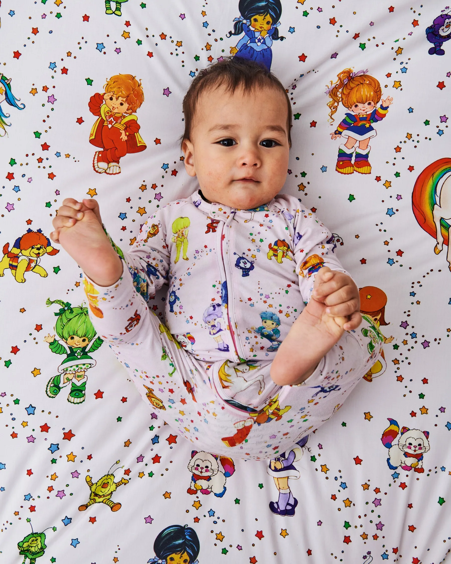 Kip & Co x Rainbow Brite Star Shower Organic Long Sleeve Zip Romper