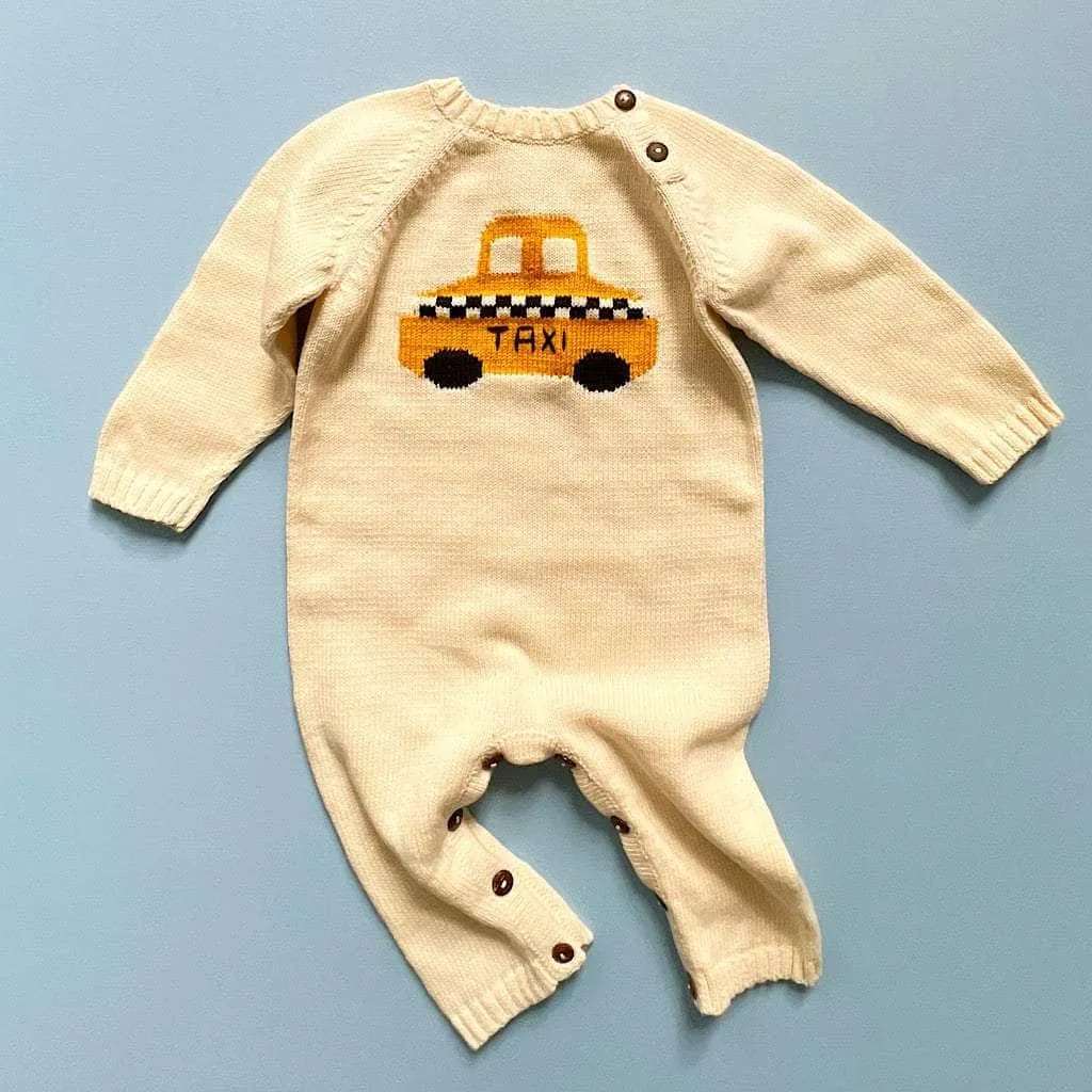 Knit Baby Gift Set Romper & Taxi Toy