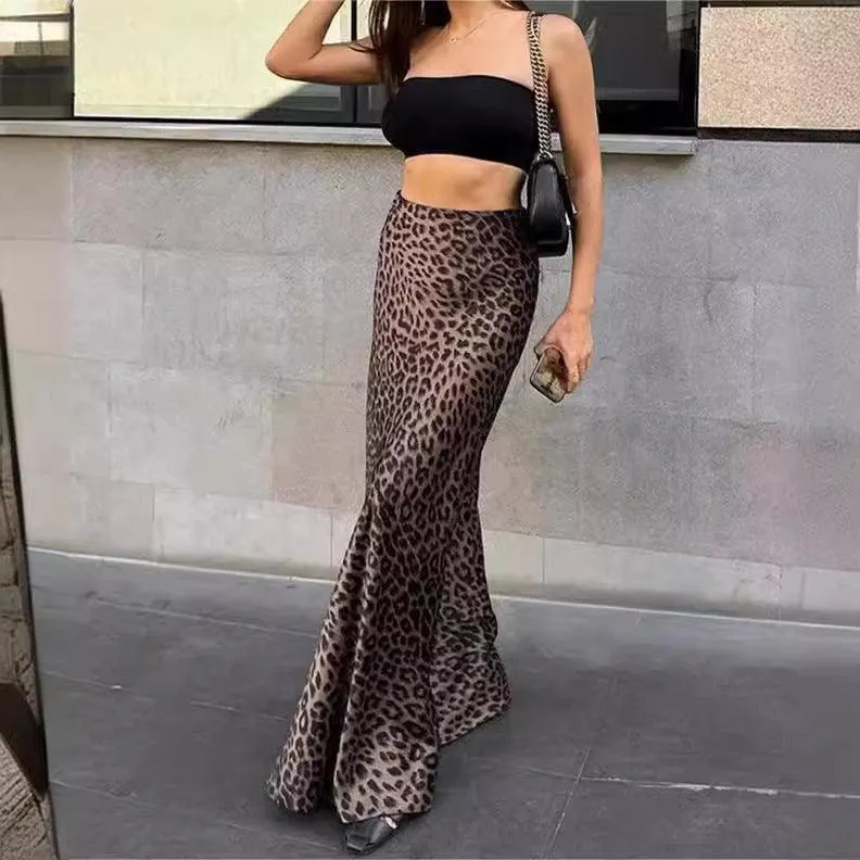 Ladies Leopard Print Hem Drape Skirt 888