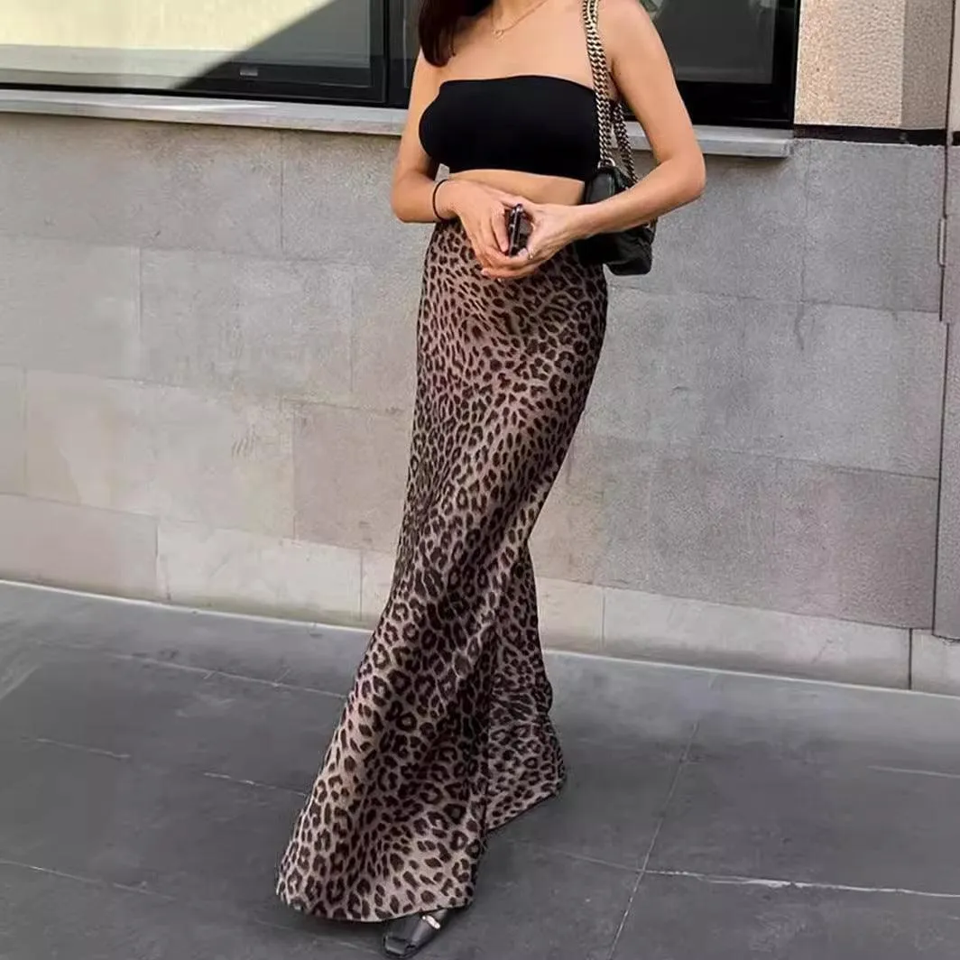 Ladies Leopard Print Hem Drape Skirt 888