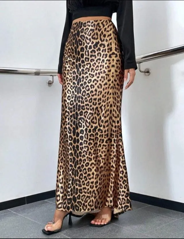 Ladies Leopard Print Mermaid Hem Skirt GG008