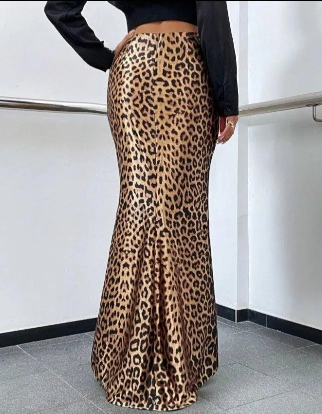 Ladies Leopard Print Mermaid Hem Skirt GG008