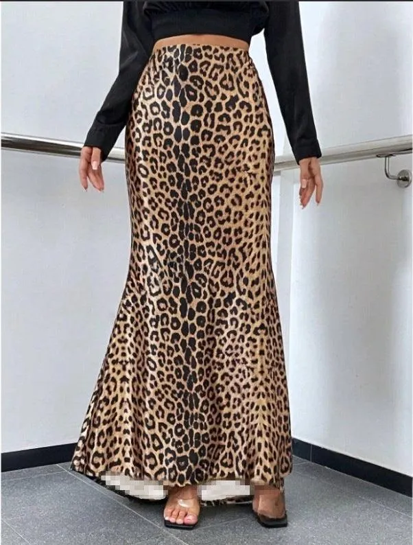 Ladies Leopard Print Mermaid Hem Skirt GG008