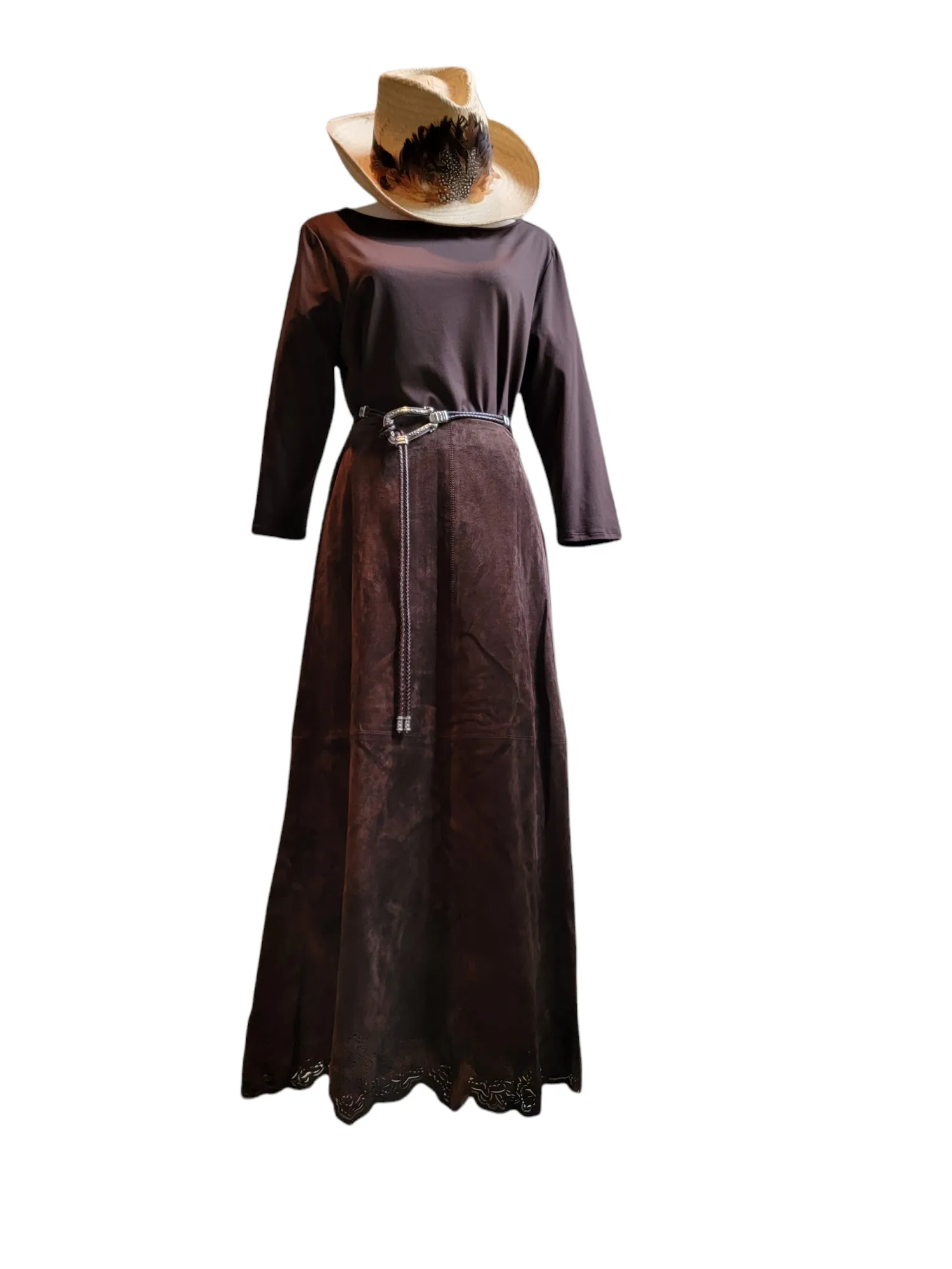 Lafayette 148 Laser-Cut Hem Suede Maxi Skirt Fully Lined Size 6