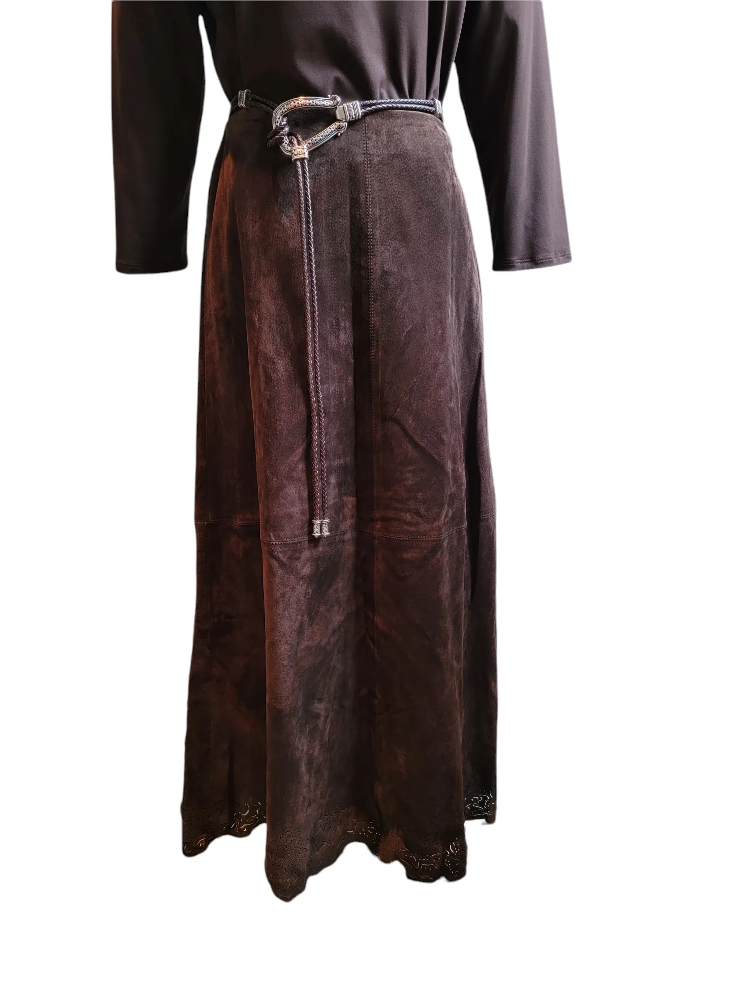 Lafayette 148 Laser-Cut Hem Suede Maxi Skirt Fully Lined Size 6