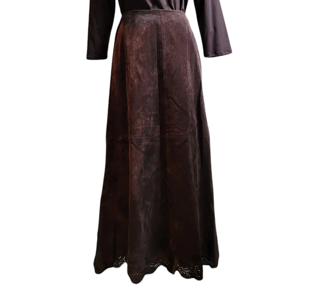 Lafayette 148 Laser-Cut Hem Suede Maxi Skirt Fully Lined Size 6