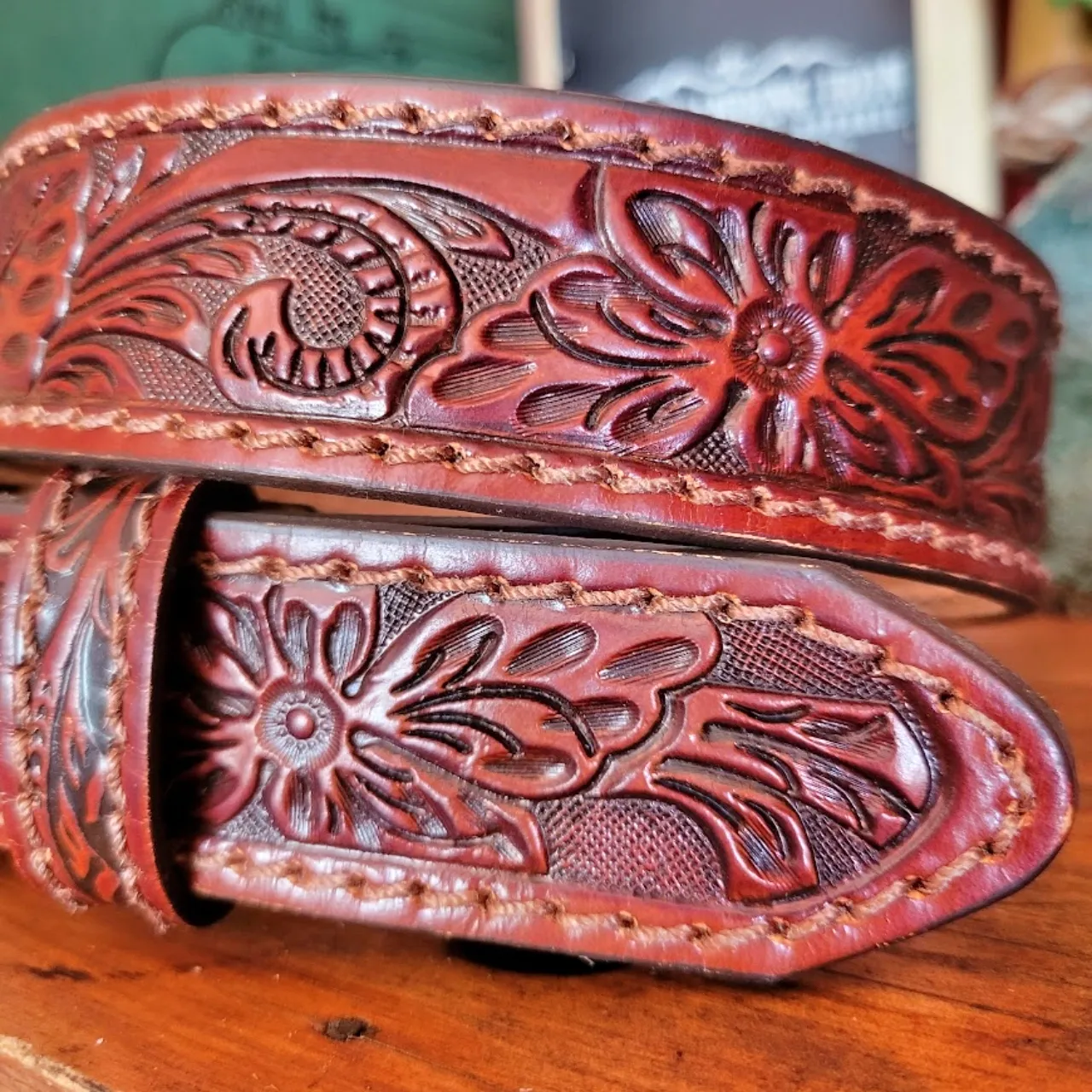 Leather Belt, the "Floral Tooled" by Tony Lama  C40065