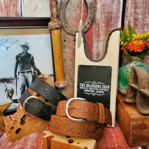 Leather Belt, the "Western Scroll" by Justin 53903/53909 Made in the USA
