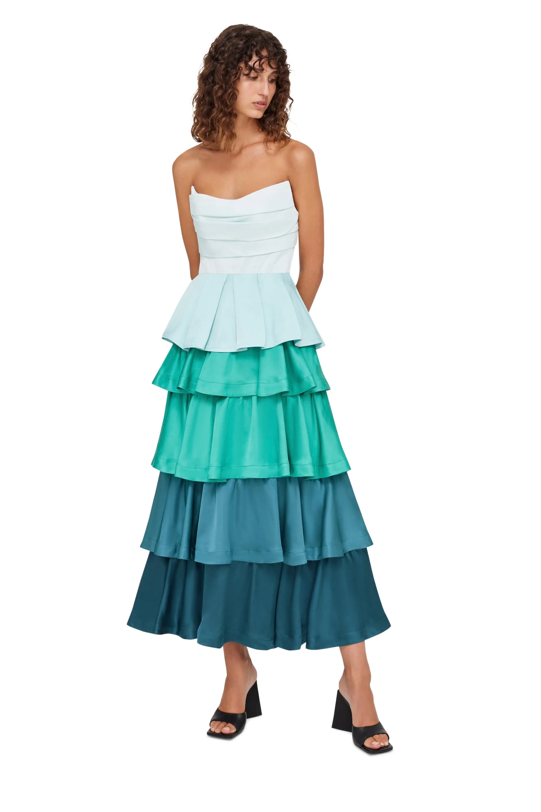 Leo Lin Jade Ruffled Maxi Skirt - Green/Blue