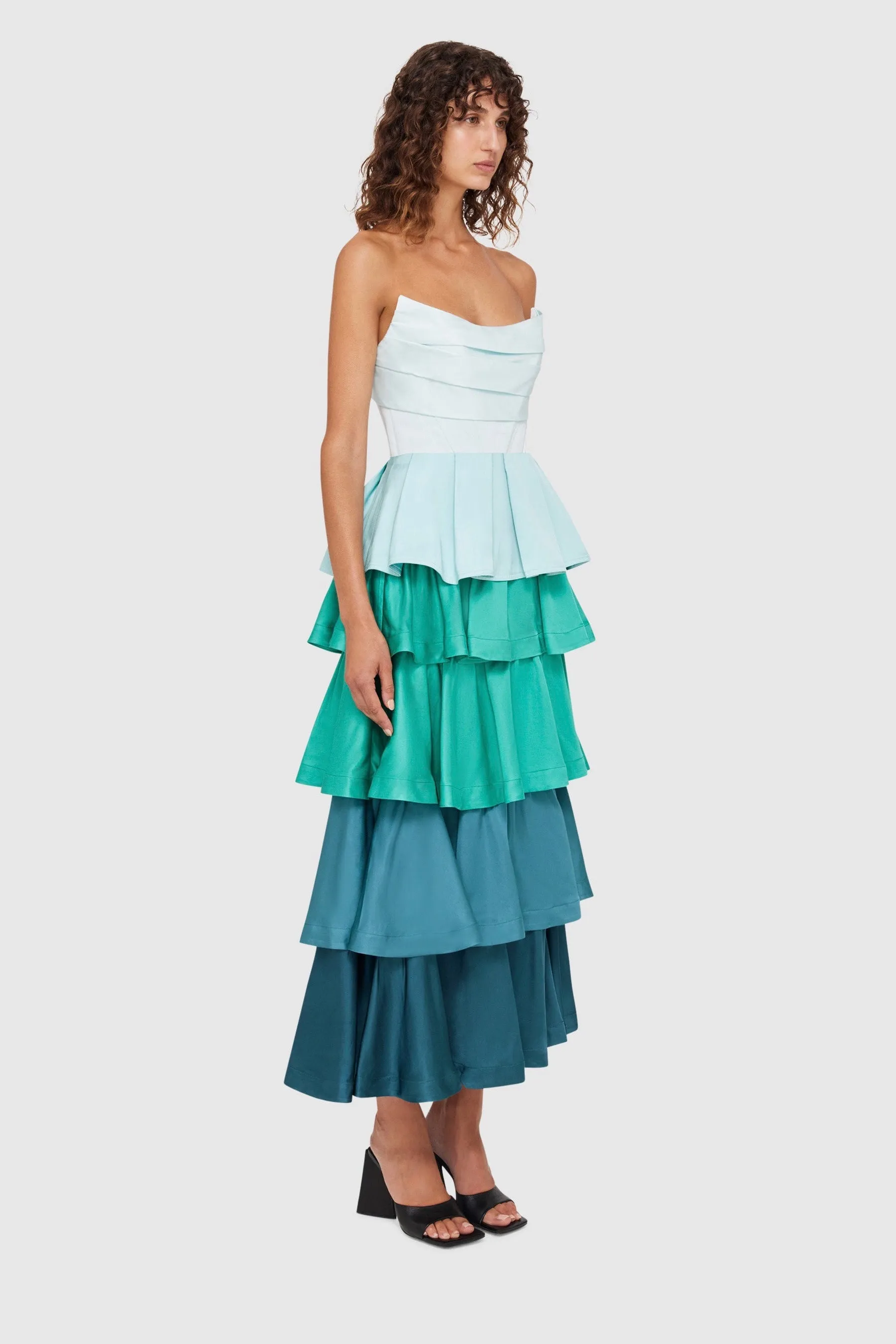 Leo Lin Jade Ruffled Maxi Skirt - Green/Blue