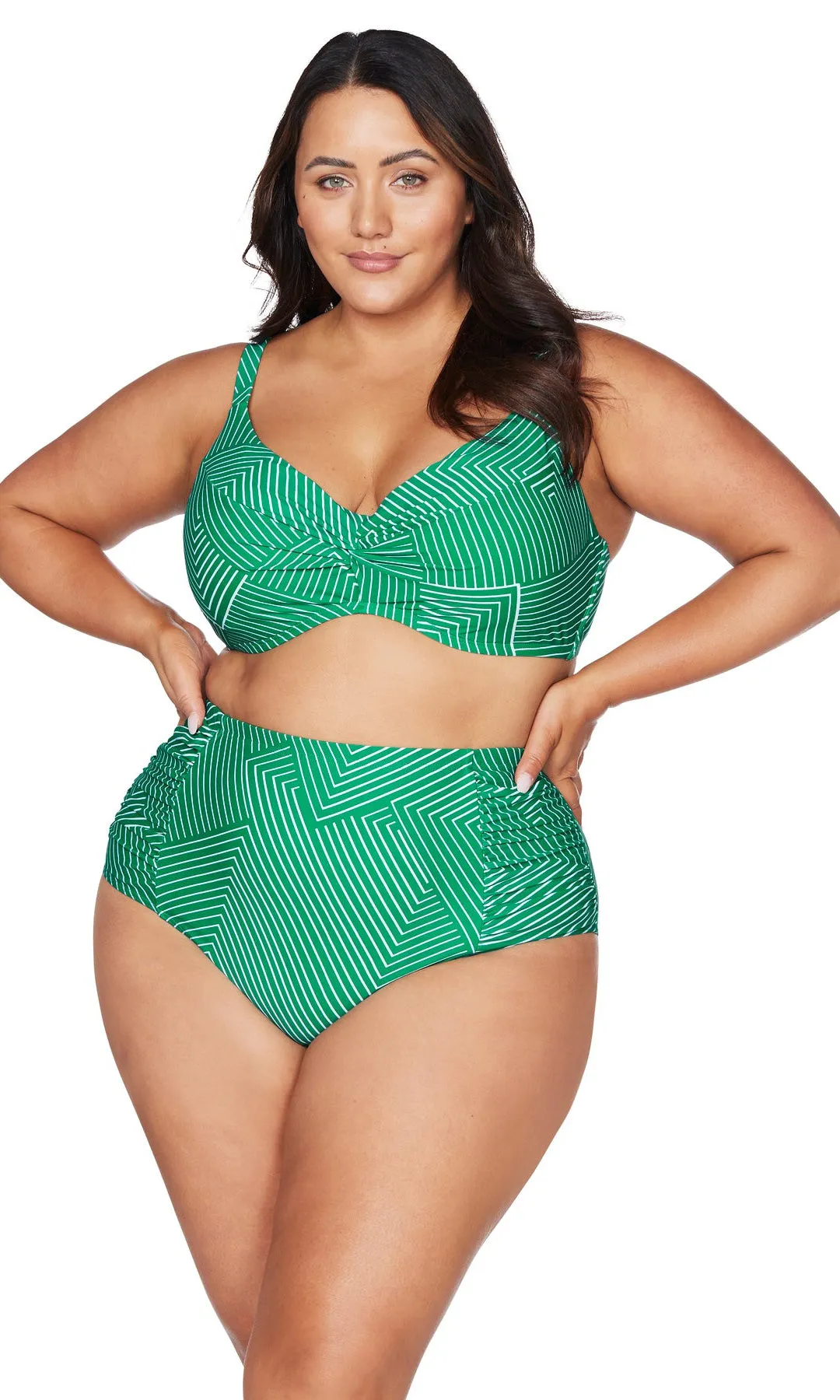 Linear Perspective Green Botticelli High Waist Swim Pant
