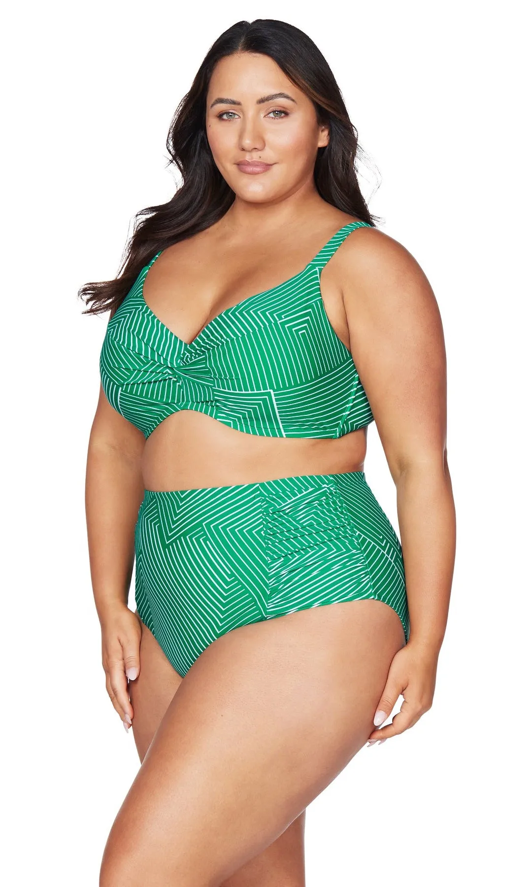 Linear Perspective Green Botticelli High Waist Swim Pant
