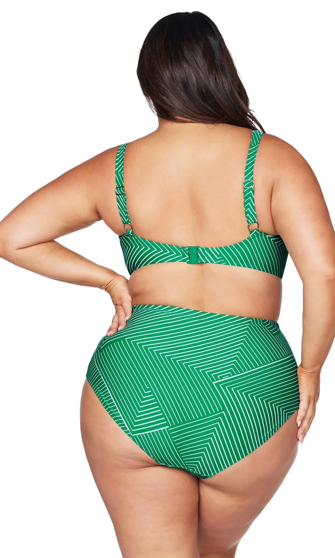 Linear Perspective Green Botticelli High Waist Swim Pant