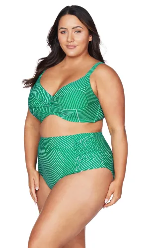 Linear Perspective Green Botticelli High Waist Swim Pant