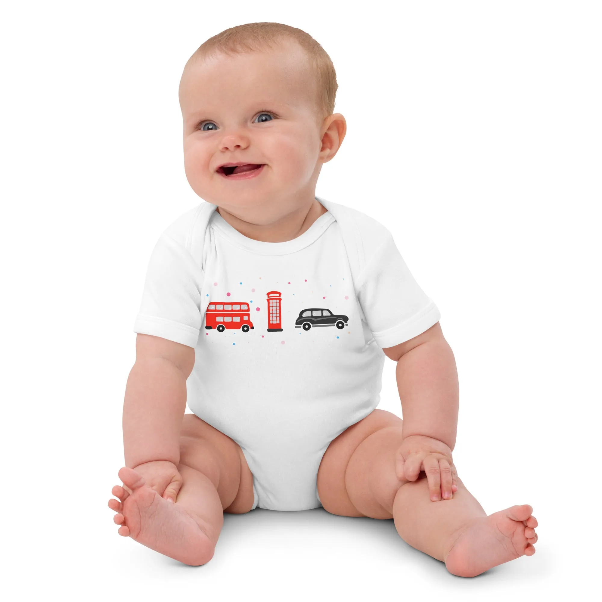 London Doodles - Bus / Phone / Taxi - Organic Cotton Baby Bodysuit