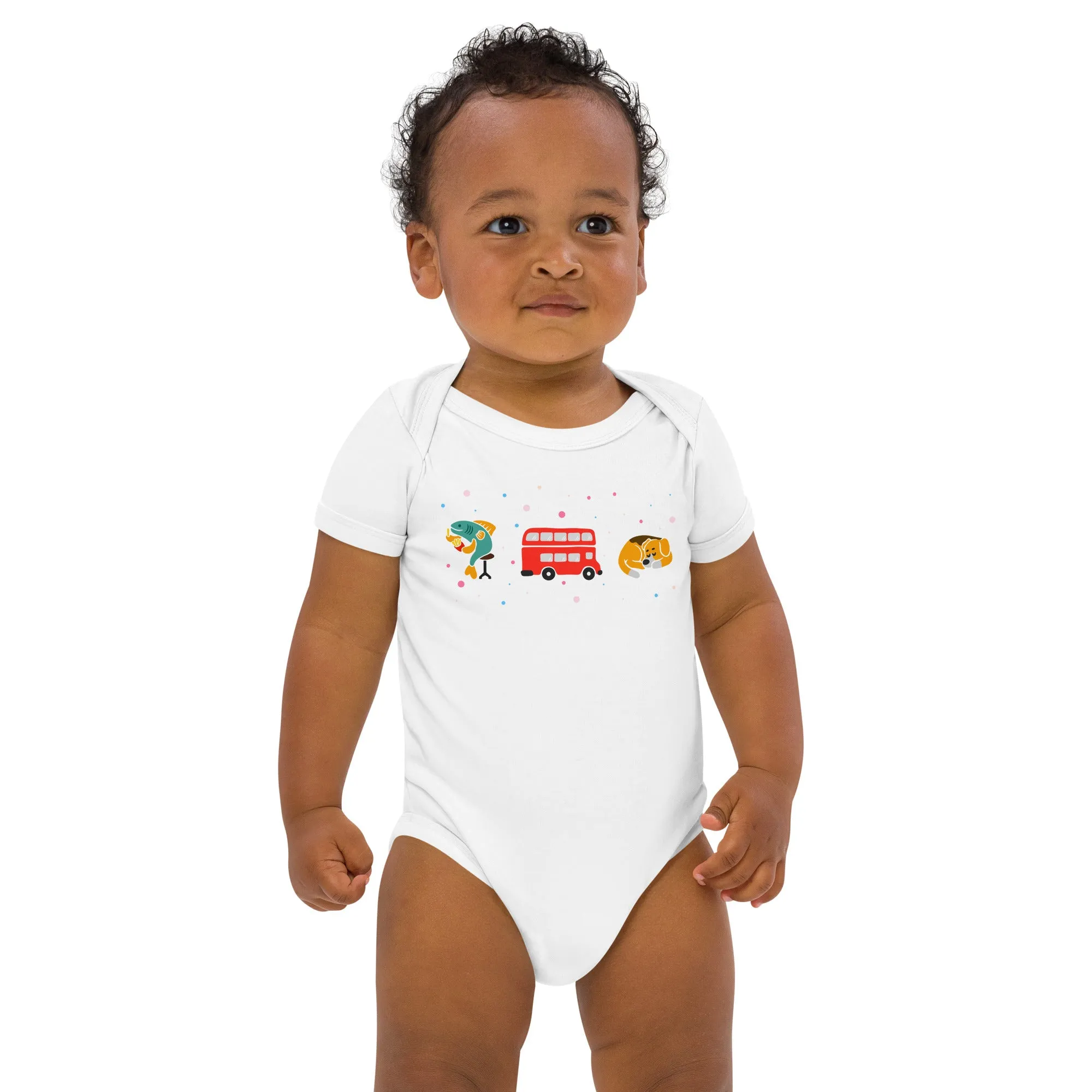 London Doodles - Fish & Chips / Bus / Corgi - Organic Cotton Baby Bodysuit
