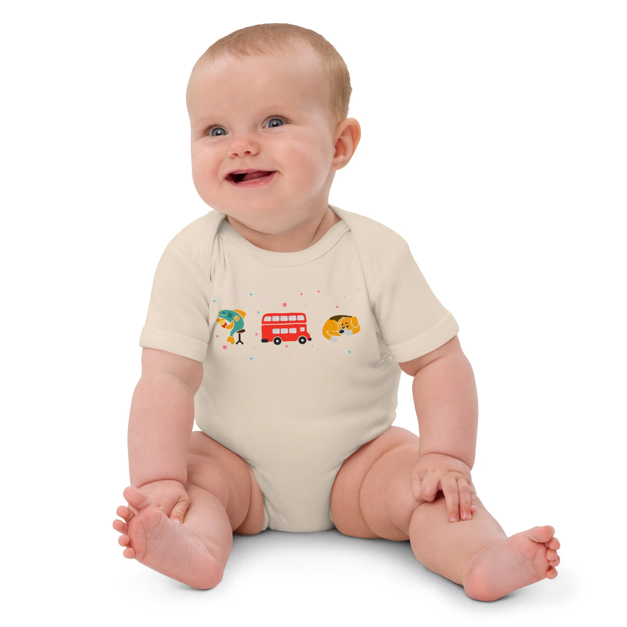 London Doodles - Fish & Chips / Bus / Corgi - Organic Cotton Baby Bodysuit