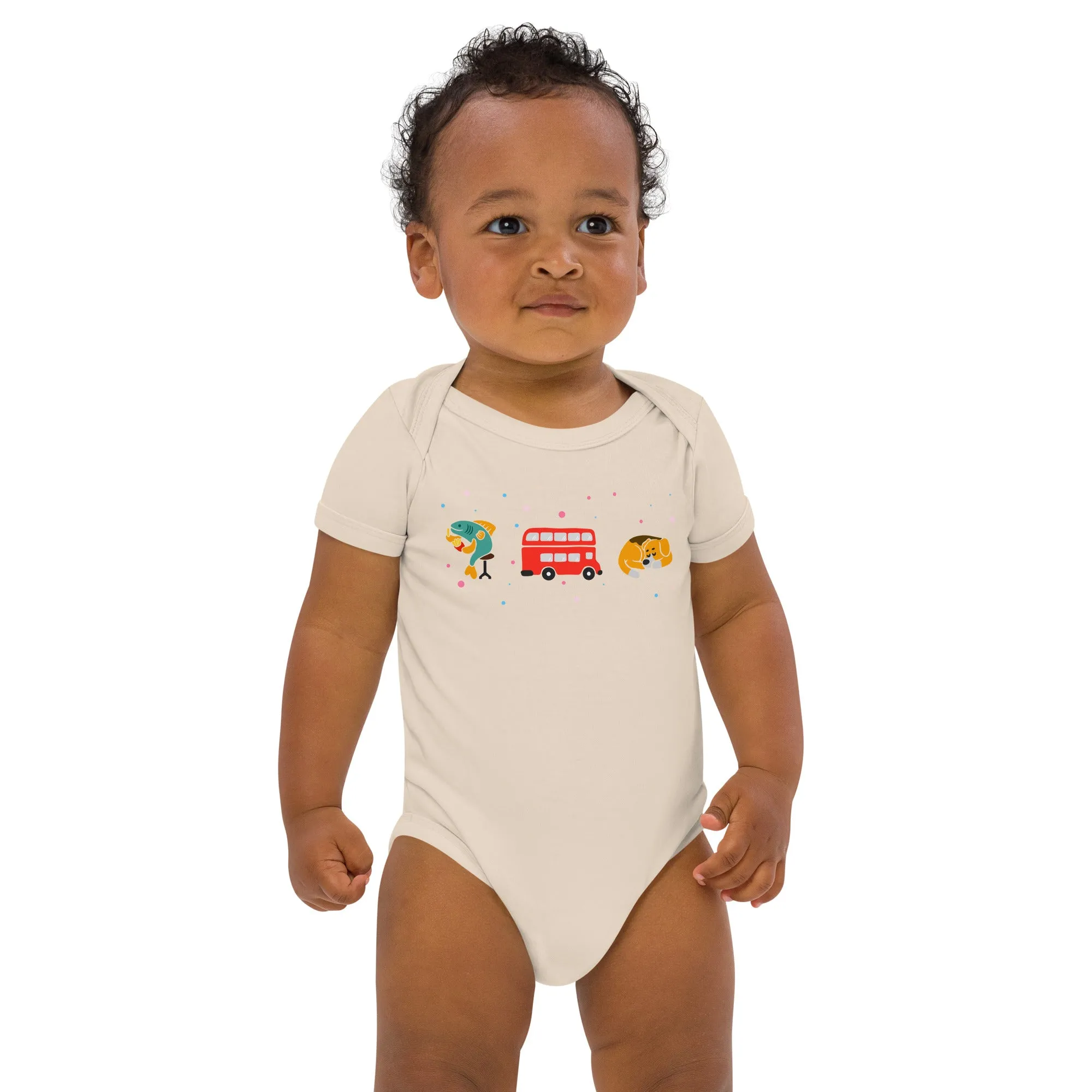 London Doodles - Fish & Chips / Bus / Corgi - Organic Cotton Baby Bodysuit