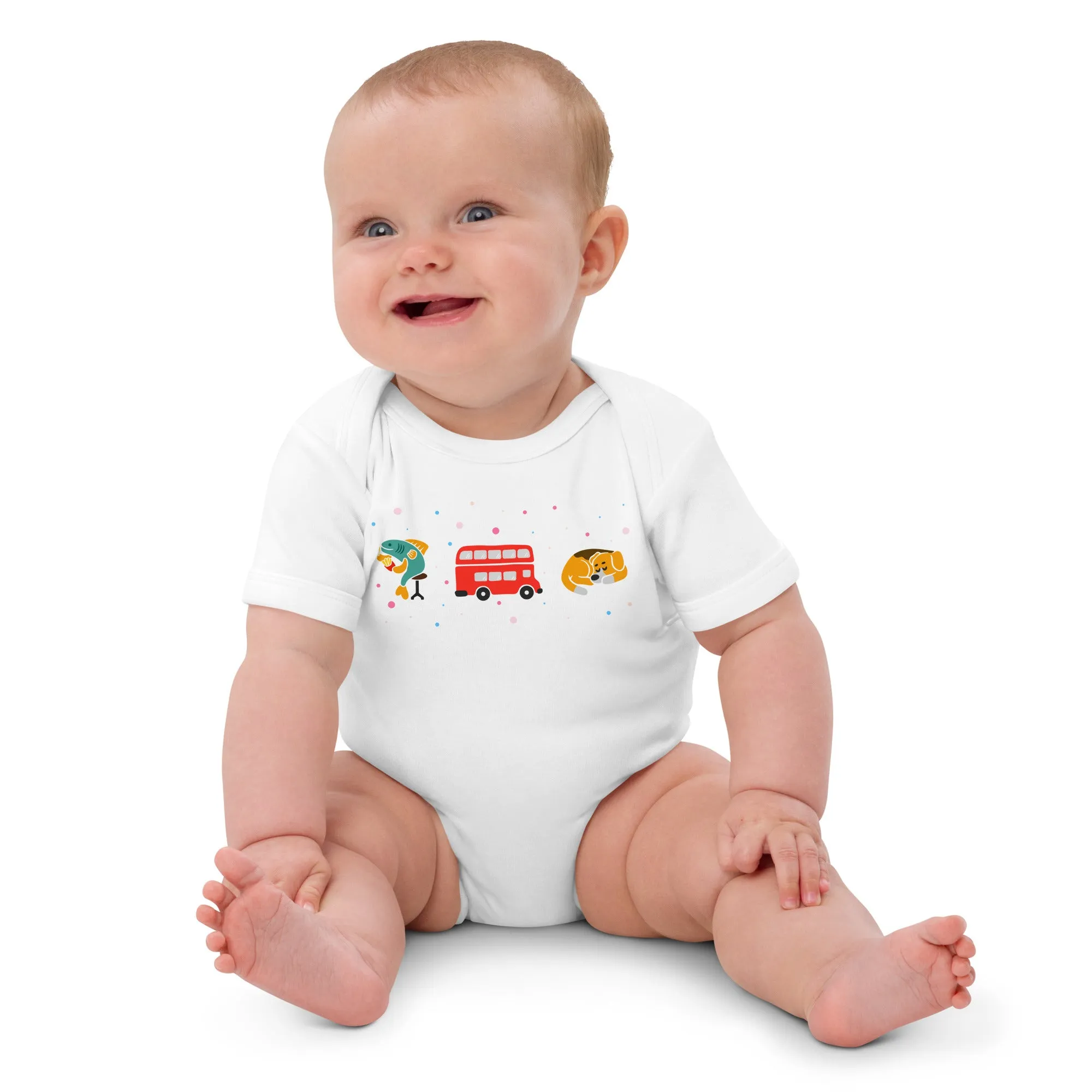 London Doodles - Fish & Chips / Bus / Corgi - Organic Cotton Baby Bodysuit